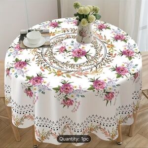 New Floral Patterned Tablecloth - White and Pink